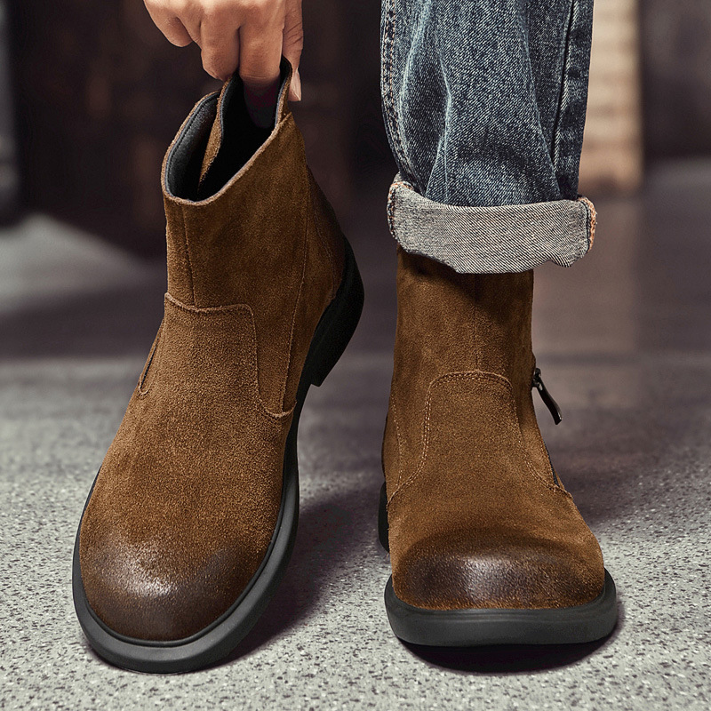 Vintage Fashion Style Men - Vintage Cow Suede Mens Chelsea Boots