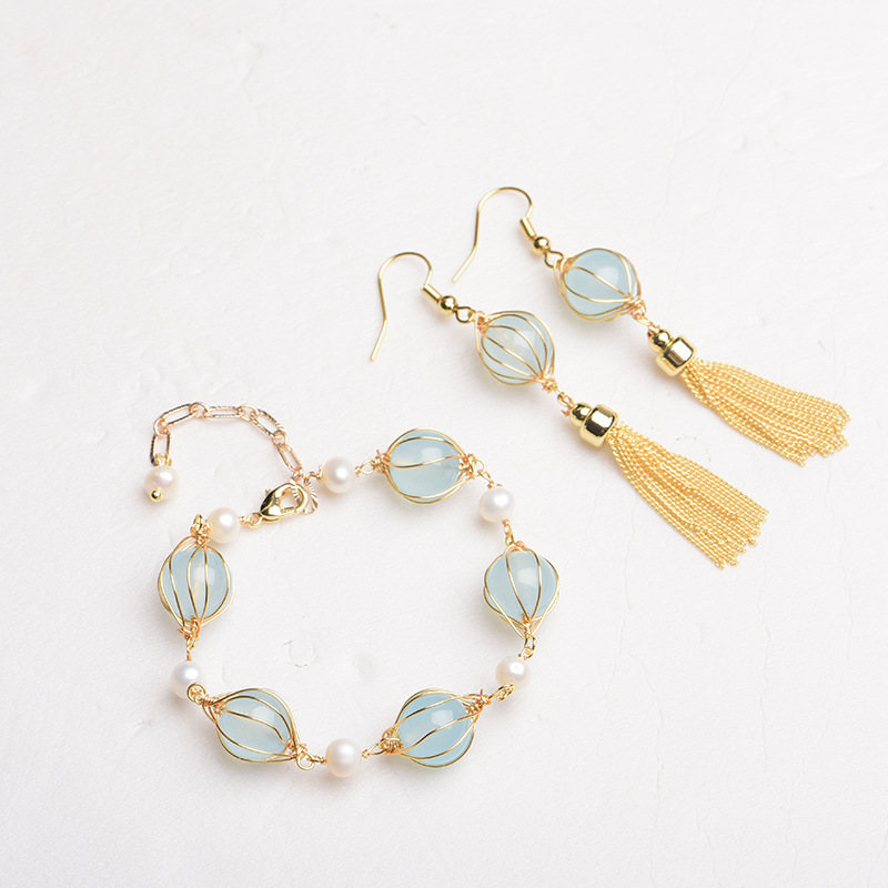 Vintage Fashion Designers - Blue Natural Jade Bead Earrings Fashion