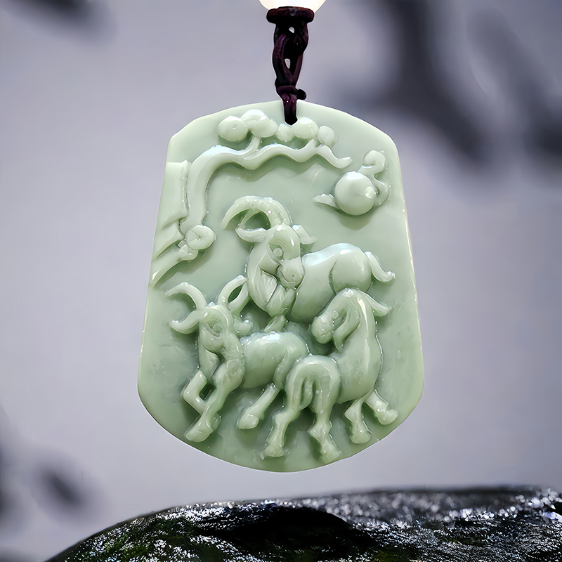 Vintage Fashion Accessories - Green Natural Real Jade Sheep Pendant