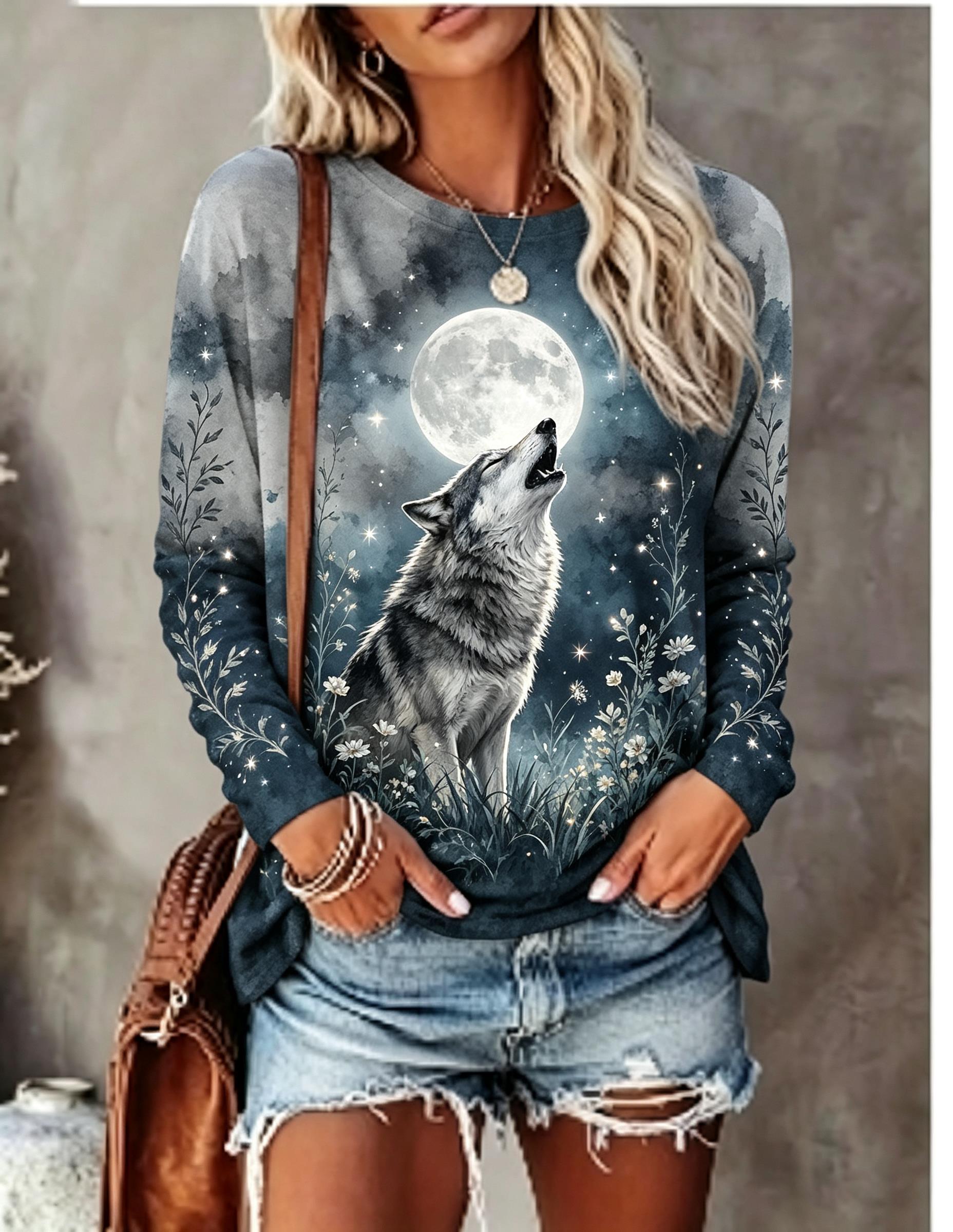 Printed Floral Shirt - Women Long Sleeve T Shirt Howling
