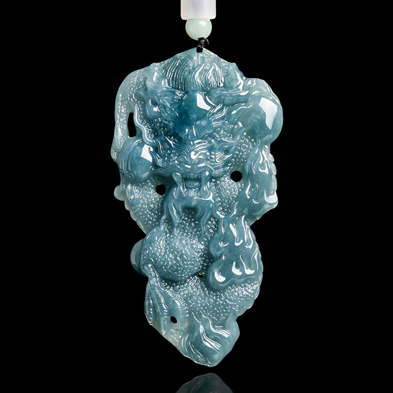 Vintage Fashion Designers - Myanmar Jadeite Dragon Pendant Necklace Stone