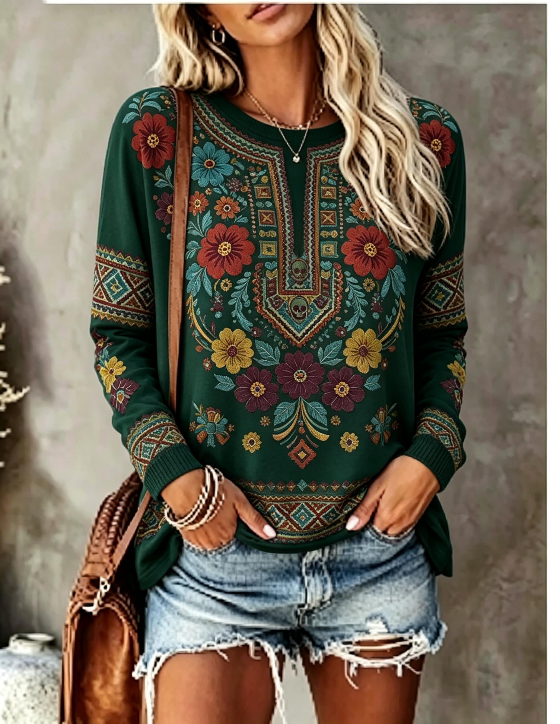 Women Crew Neck Long Sleeve T‑ - đánh giá và giá Printed Floral Shirt