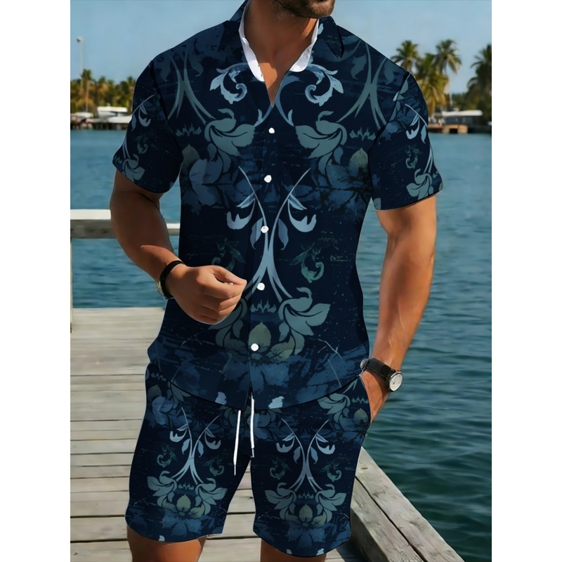 Navy Blue Floral Printed Men's - đánh giá và giá Printed Floral Shirt