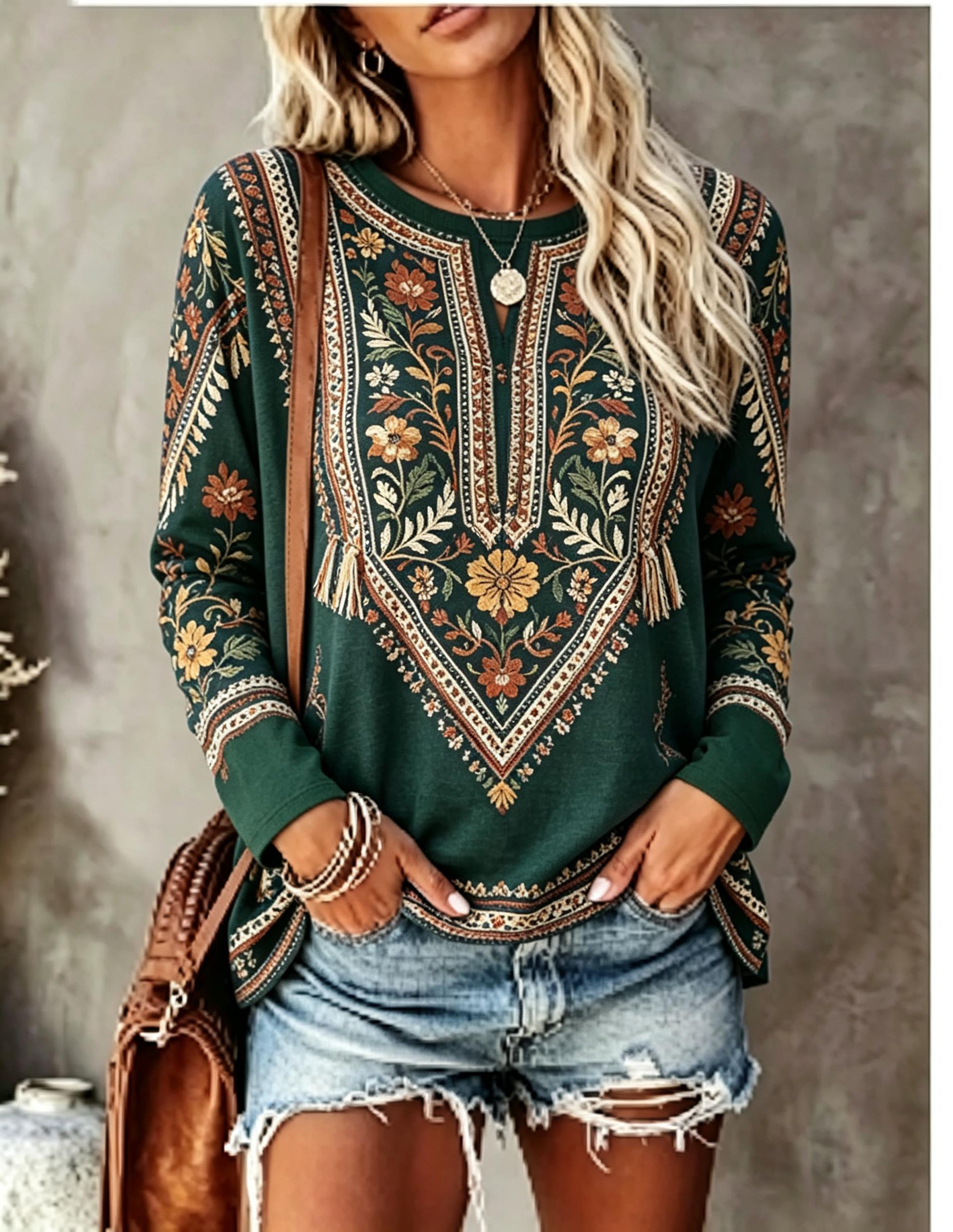 Women Crew Neck Long Sleeve T‑ - đánh giá và giá Printed Floral Shirt