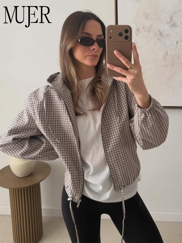MUJER Plaid Hooded Jacket Woma - đánh giá và giá Varsity Jacket Wool
