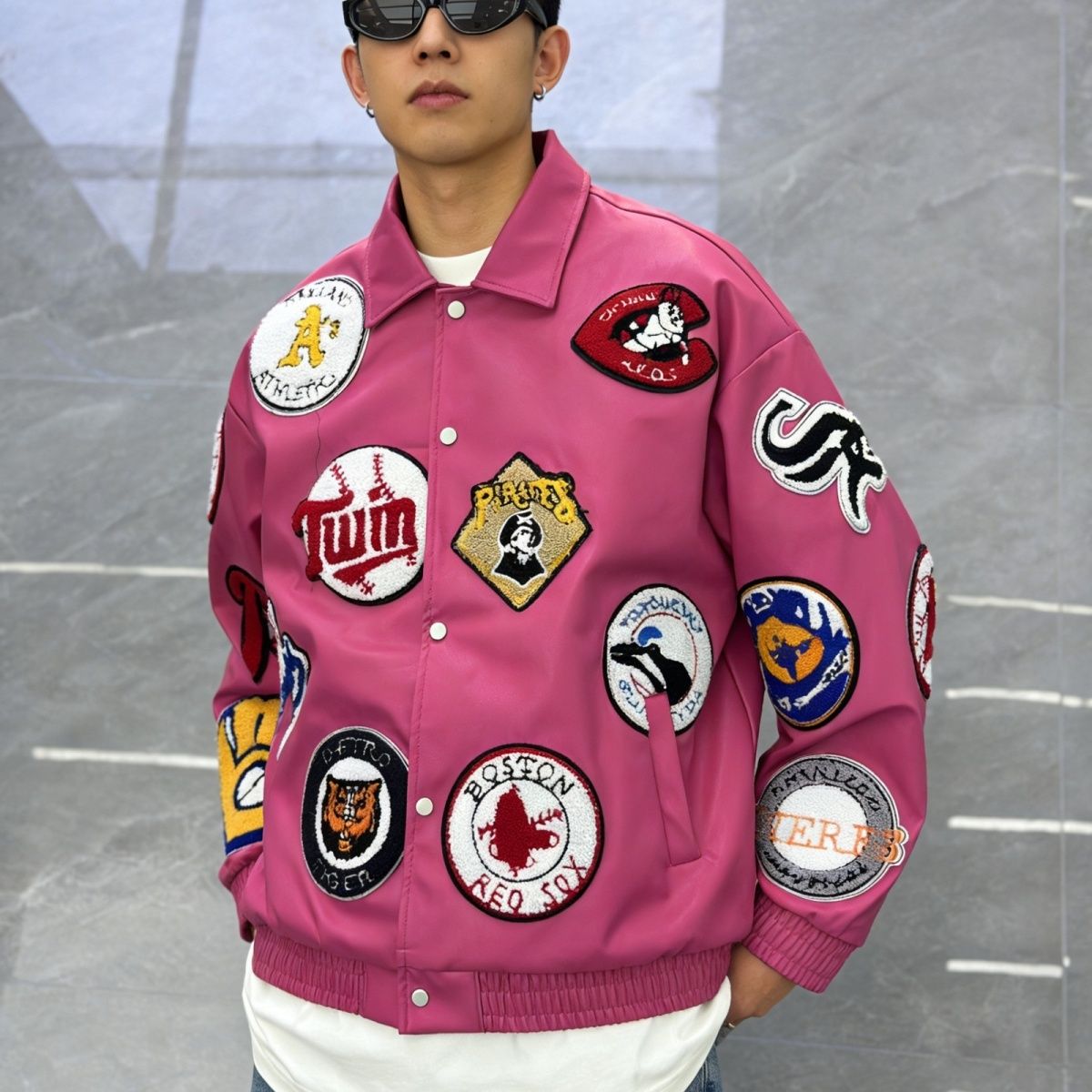 American retro letter motorcyc - đánh giá và giá Varsity Jacket Wool