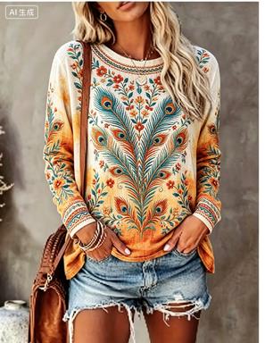 Women Long Sleeve T‑Shirt Vint - đánh giá và giá Printed Floral Shirt