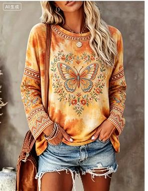 Women Long Sleeve T‑Shirt Vint - đánh giá và giá Printed Floral Shirt
