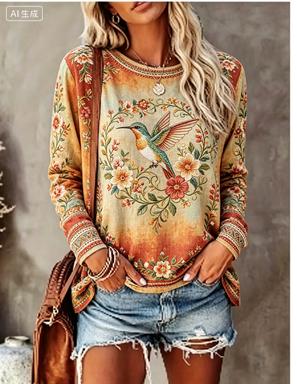Women Long Sleeve T‑Shirt Vint - đánh giá và giá Printed Floral Shirt
