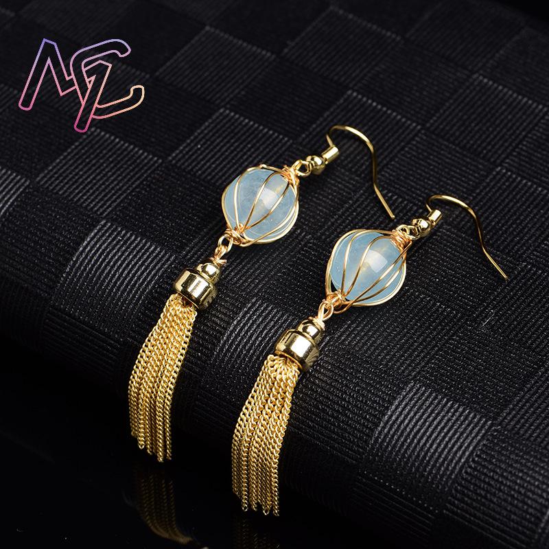 Blue Natural Jade Bead Earring - đánh giá và giá Vintage Fashion Designers